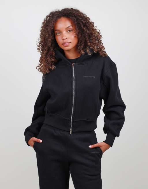 Simmi London Drop shoulder zip hoodie in black, 3 of 4