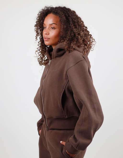 Simmi London Drop shoulder zip hoodie in brown, 2 of 4