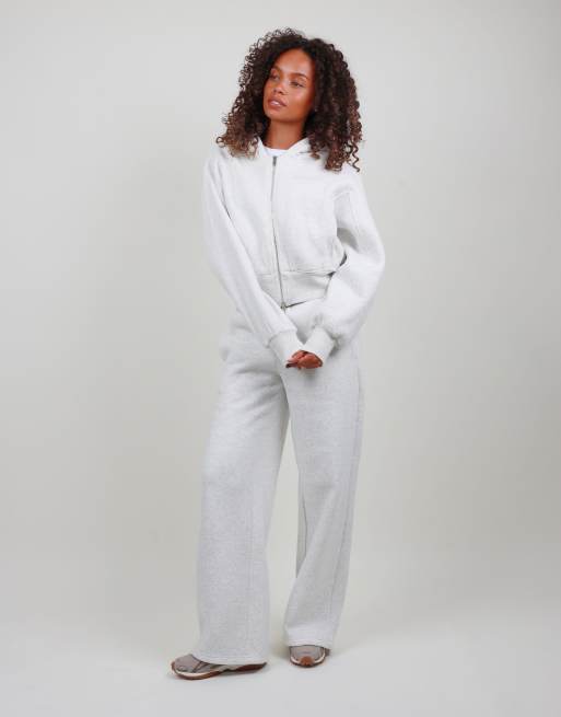 Simmi London Drop shoulder zip hoodie in light grey marl, 5 of 5