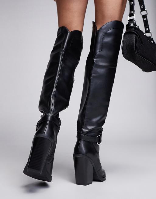 Simmi London Dru Over The Knee Western Boot in Black