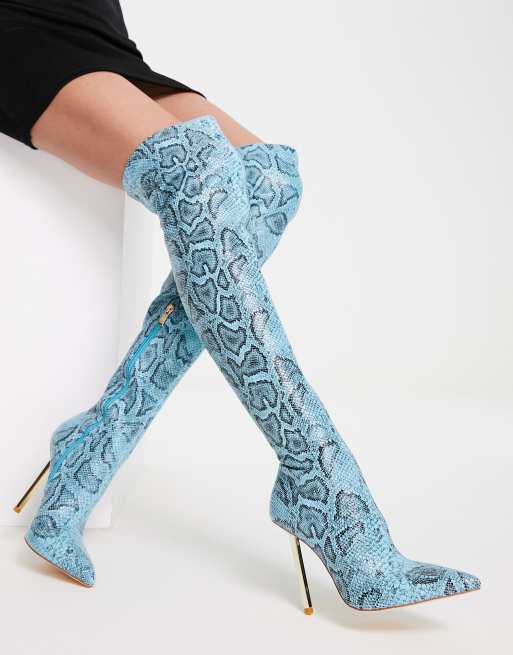 Blue snakeskin shop thigh high boots