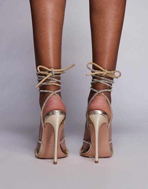 Simmi London Eavie embellished heeled sandals in gold mirror, 3 of 4