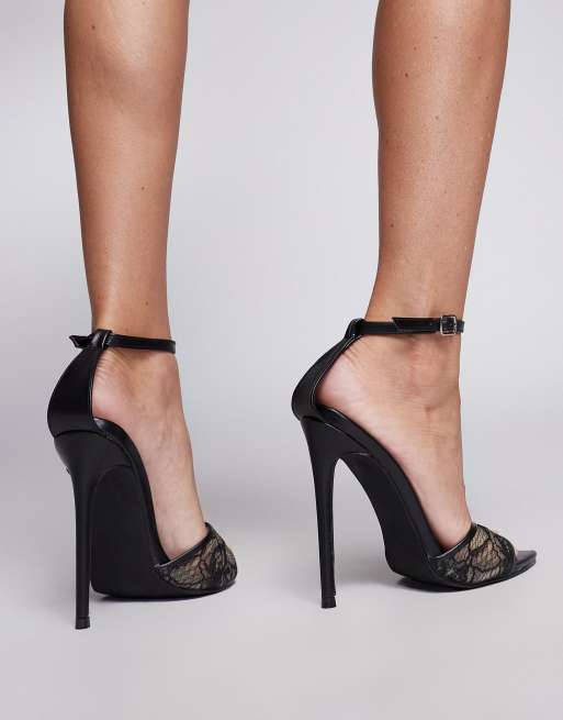 Simmi London - Eavie - Sandali con tacco neri in pizzo, 4 di 4