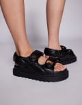 [SIMMI Shoes] Simmi London Eboni chunky flat sandals in black PU 41 Black pu