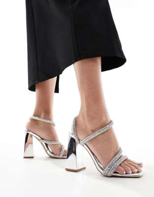 Simmi London Elanaa block heel sandals with embellished straps-Silver φωτογραφία