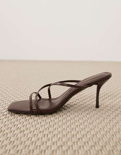 Simmi London Elena strappy heeled mule sandals in chocolate, 2 of 4