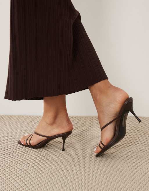Simmi London Elena strappy heeled mule sandals in chocolate, 3 of 4