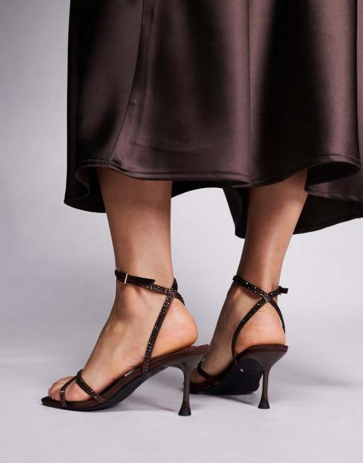 Simmi London Eleonoora kitten heel sandals in brown, 3 of 4