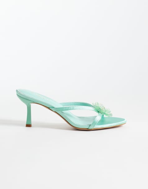 SIMMI London - Elowen - Sandales style mules à talon en satin - Vert - view 1