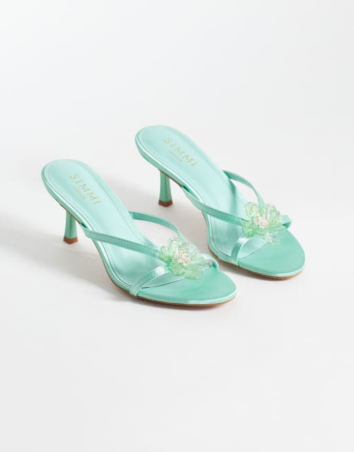 Simmi London – Elowen – Satin-Pantoletten in Grün mit Absatz, 2 von 4