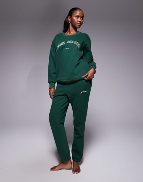 Simmi London Elwood varsity cuffed joggers in pine - view 1
