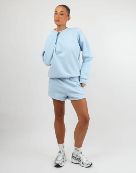 Simmi London Embroidered logo jersey shorts in baby blue - view 1