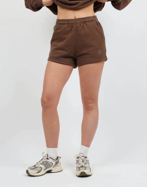 Simmi London Embroidered logo jersey shorts in brown