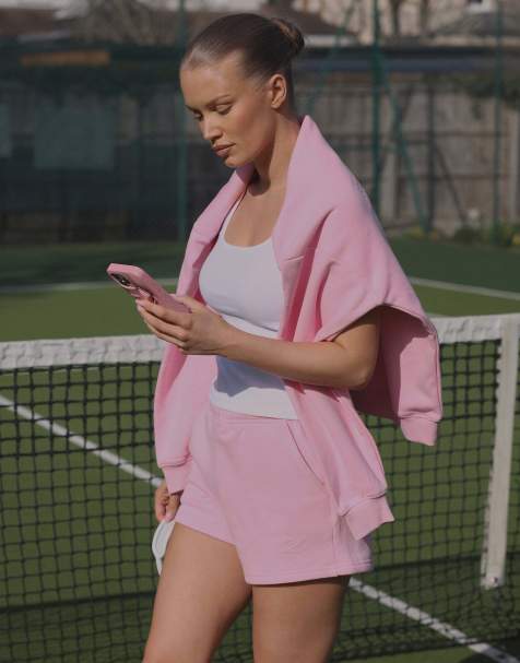 Simmi London Embroidered logo jersey shorts in pink