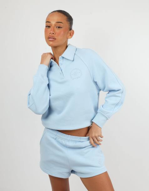 Simmi London Embroidered polo sweatshirt in baby blue - view 1