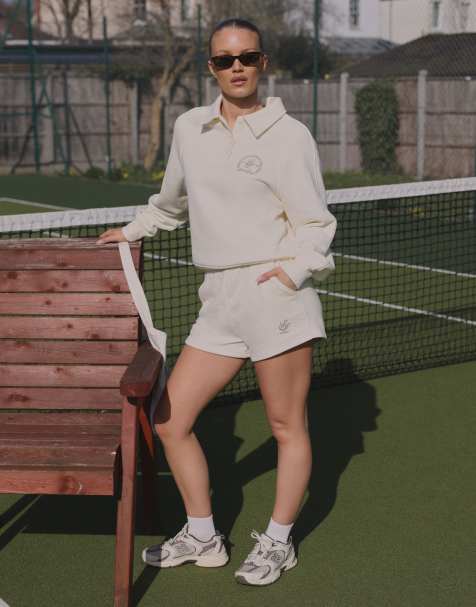 Simmi London Embroidered polo sweatshirt in cream - view 1