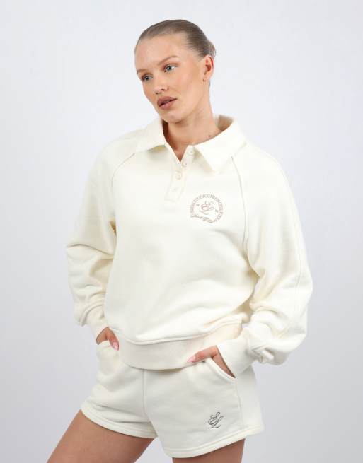 Simmi London Embroidered polo sweatshirt in cream, 4 of 4