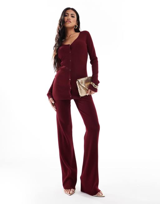SIMMI London - Ensemble pantalon et gilet long en maille - Bordeaux