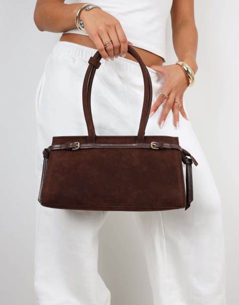 Simmi London Eos handbag in chocolate faux suede - view 1