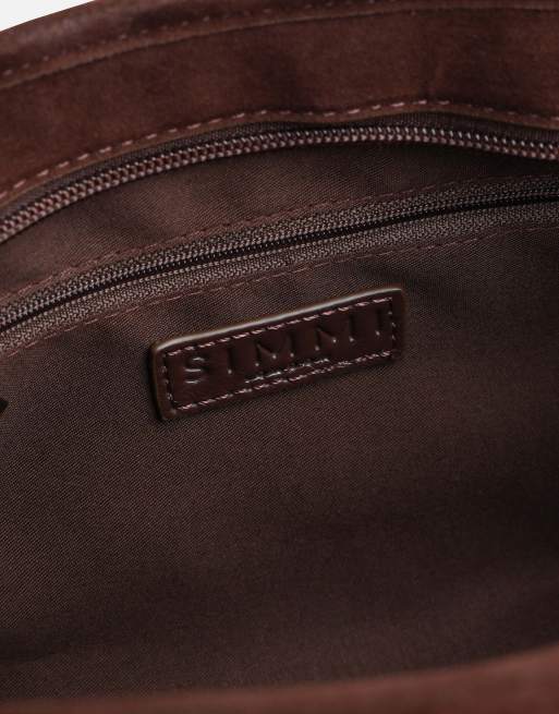 Simmi London Eos handbag in chocolate faux suede, 3 of 4