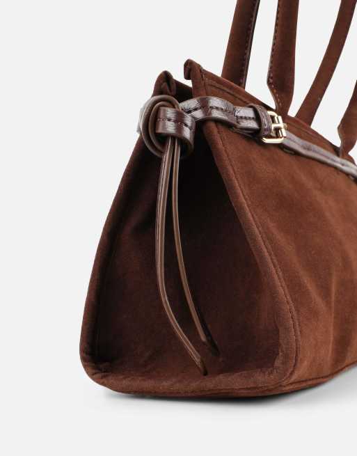 Simmi London Eos handbag in chocolate faux suede, 4 of 4