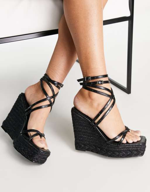 Simmi London - Espadrille-sandalen met sleehak in zwart 