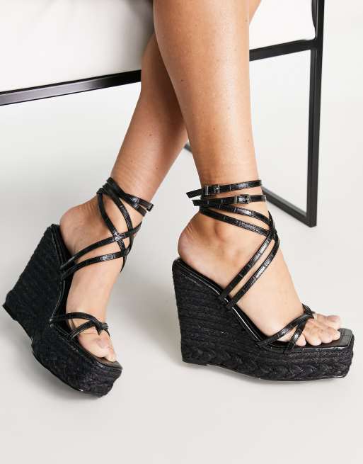 All black espadrille online wedges