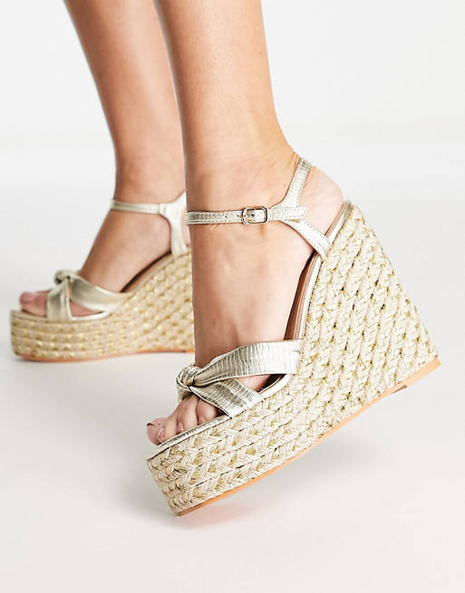 Simmi London espadrille wedge sandals in gold 