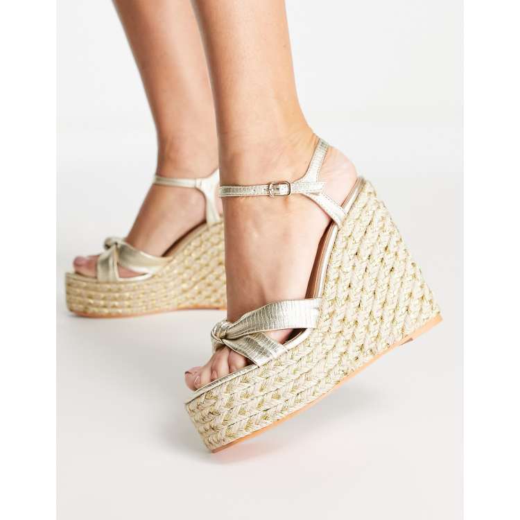 Glamorous Espadrille Wedge Sandals in Tan micro-Brown