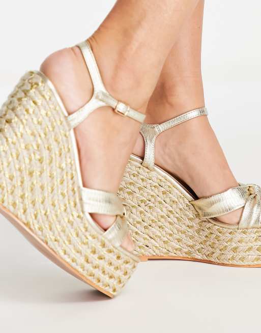 White and cheap gold wedge sandals