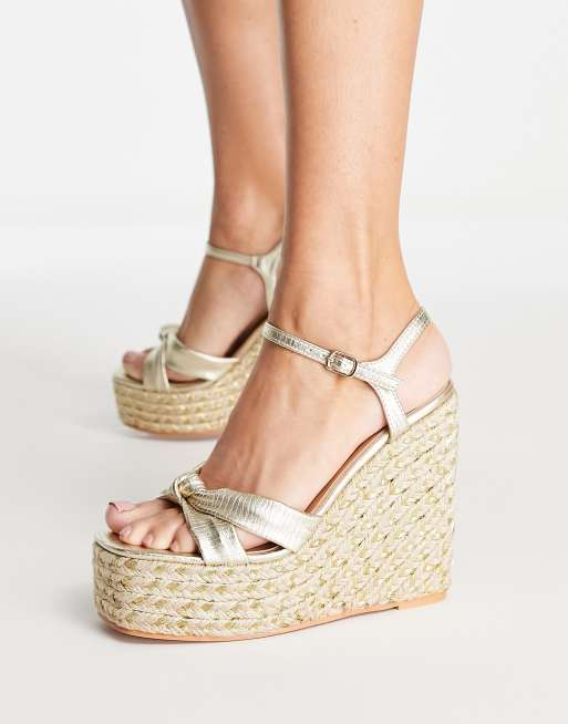 Gold Closed Toe Espadrille Wedge Heel Sandals