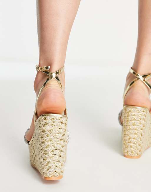 Simmi London espadrille wedge sandals with braided detail in gold