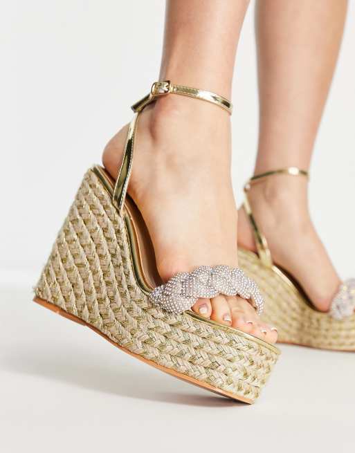 Simmi London espadrille wedge sandals with braided detail in gold