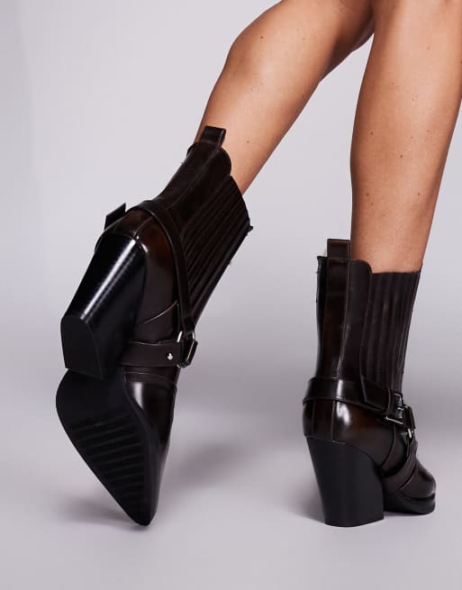 SIMMI London - Esperanza - Bottines style cowboy larges en PU avec boucles - Marron, 3 de 4
