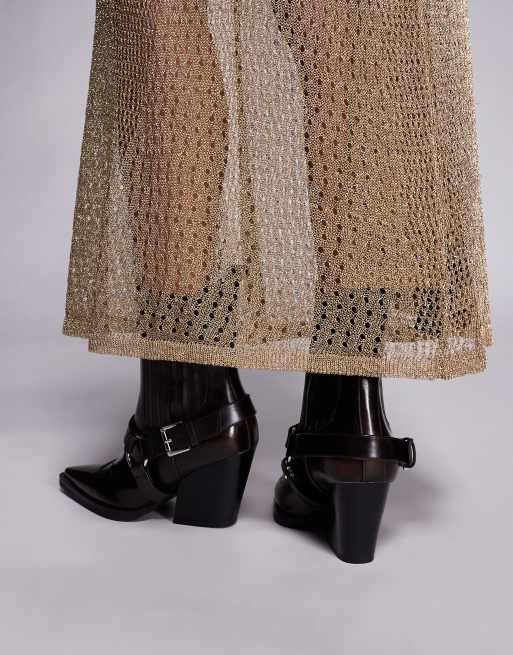 Simmi London – Esperanza – Bruna ankelboots i polyester och cowboystil med spänne, 3 av 4