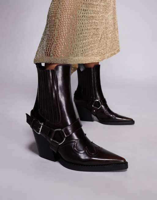 Simmi London – Esperanza – Bruna ankelboots i polyester och cowboystil med spänne, 4 av 4