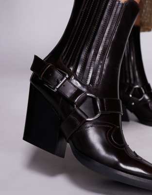 Simmi Shoes Simmi London Esperanza Mid Ankle Cowboy Boots With Buckle Details In Brown