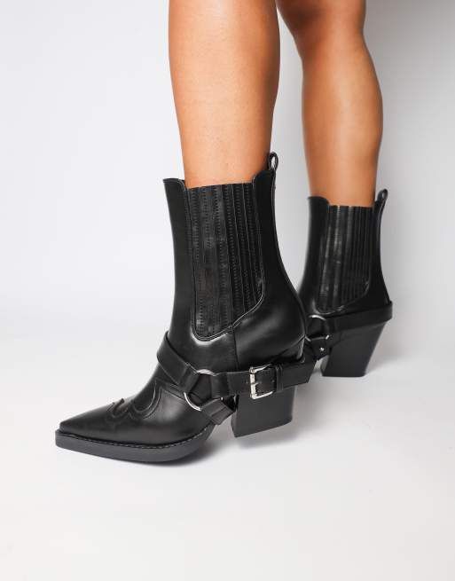 Simmi London Esperanza western saddled ankle boots in black