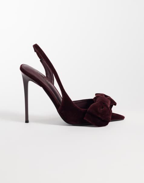 Simmi London Eternal slingback heeled sandals with bow in burgundy velvet - view 1