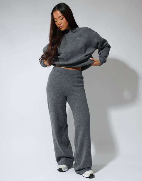 Simmi London Eve soft touch  wide leg trouser in dark grey - view 1
