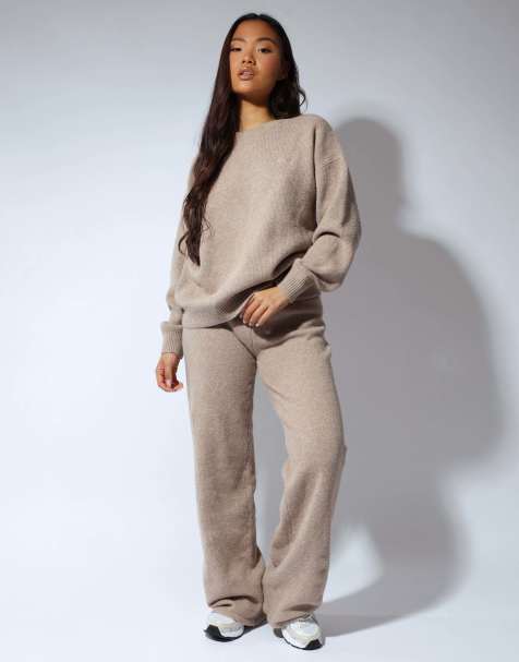 Simmi London Eve soft touch  wide leg trouser in oatmeal - view 1