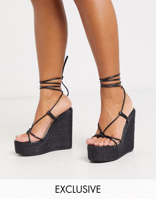 Simmi London Exclusive Monique colour drench heeled espadrille sandal in black