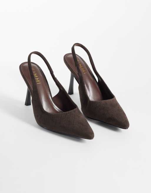 SIMMI London – Exmoor – Bruna klackskor i mockaimitation med hälrem och bred passform, 3 av 4