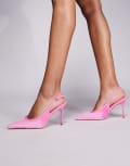 [SIMMI Shoes] Simmi London Exmoor pointed heeled slingback shoes with faux pony fur in pink 39 Pink faux pony