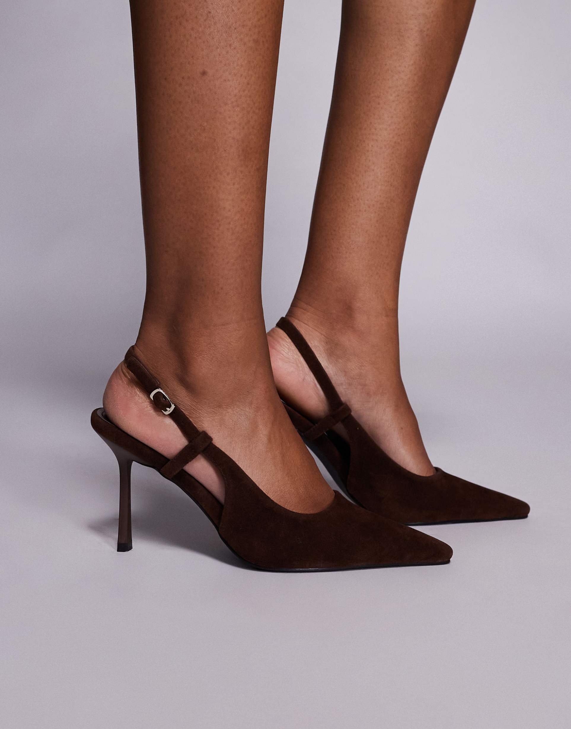 simmi london exmoor slingback heeled shoes in chocolate suede