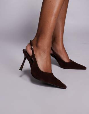 Simmi London Exmoor slingback heeled shoes in chocolate suede