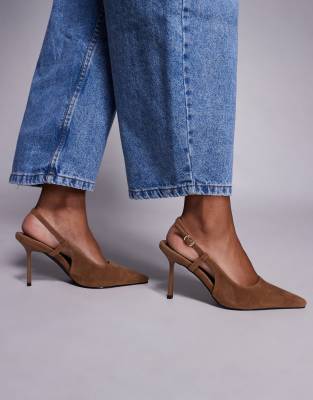 Simmi London Exmoor slingback heeled shoes in tan faux suede
