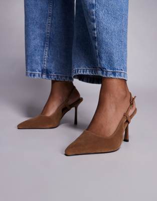 Simmi London Exmoor slingback heeled shoes in tan suede