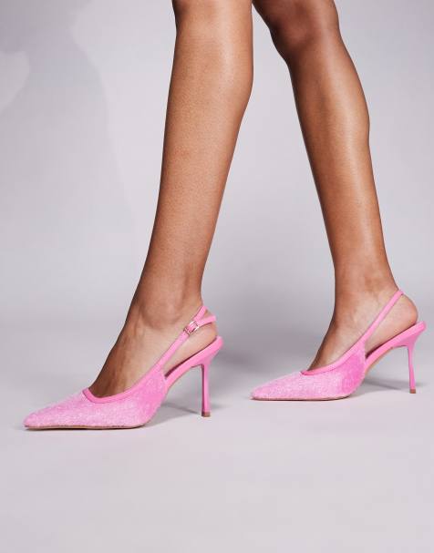 Simmi London – Exmoor – Spitze Schuhe aus Ponyfellimitat in Rosa mit Fersenriemen und Absatz - view 1