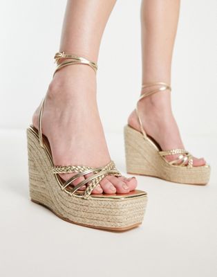 Simmi London Fabiana espadrille wedge sandals in gold  - ASOS Price Checker